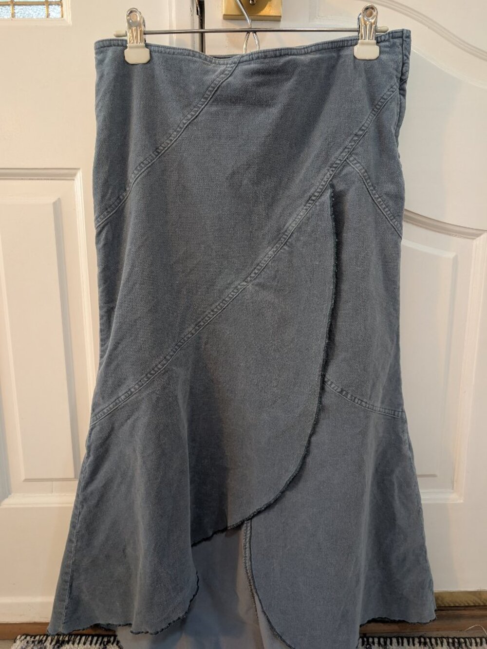 Y2K H&M Blue Gray Velvet Feel Asymmetrical Midi Skirt Size 10